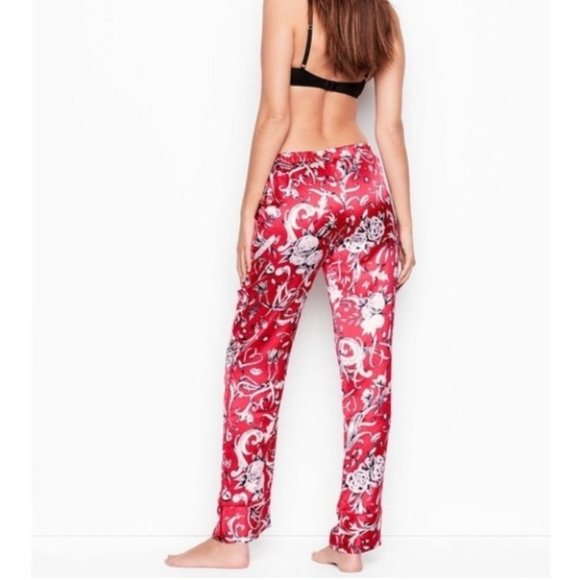 Rare VS Satin PJ Pants Floral Ribbons Silky Large
